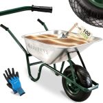 Juskys Schubkarre 100L, 250 kg – mit verzinkter Wanne, Luftreifen & Metall Felge, stabile Garten Schubkarre & Schiebkarre – Transportkarre Garden Silber