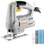 Elektro-Stichsäge 400 W: DEKOPRO Stichsäge mit 6-Gang-Variablengeschwindigkeit 0–3000 SPM, ±45° Schrägabschnitt-Funktion Jigsaw, 8 Sägeblätter für Holz, Metall und Kunststoff