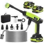 VOERJIA Akku-Hochdruckreiniger 21V (70 Bar), mit LED-Akkustandsanzeige, 2X 4,0 Ah Akkus, 400 L/h, 6-in-1 Düse für Auto, Fahrrad, Terrasse & Camping, Grün