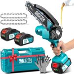 SEESII Mini Kettensäge mit Akku 8000mAh 6 Zoll, Akku Kettensäge mit Automatischer Öler und Ersatzkette, Handkettensäge Akku für Gartenscheren Astschere Holzschneidenz M6 Pro